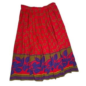 VTG Janet Maffei Pleated Midi Skirt Lightweight Bold Paisley Maximalist 14
